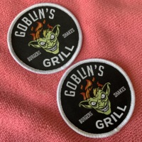 Patch tissé pour tente à coin rond à bordure surmontée, badge de vêtement en textile lavable en matériau épais pour vêtements