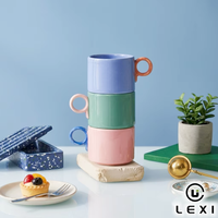 Tasse à café en porcelaine bicolore avec poignée en forme de lune, design créatif, empilable, en céramique, lavande et sauge, compatible lave-vaisselle et micro-ondes, pour mariage