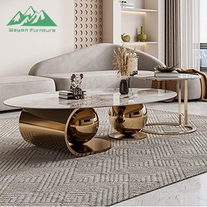 Set di Tavolini da Caffè Moderni ed Estensibili: Struttura in Acciaio Inox con Tavolini Rotondi Grandi <span class=keywords><strong>e</strong></span> Piccoli - Product Image 5