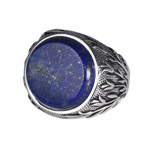 Bague personnalisée en argent sterling 925 massif véritable, gravée de branches d'arbre en <span class=keywords><strong>lapis</strong></span>-<span class=keywords><strong>lazuli</strong></span> naturel, pour homme, style turc, avec pierres précieuses - Product Image 1