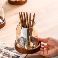 Yun Récipient de rangement en verre sur pied de style rétro pour fourchettes à fruits, cuillères, pics à dessert et porte-baguettes (Style pastoral)