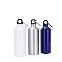 Bouteille d'eau en aluminium personnalisée, portable, pour le sport, avec mousqueton, anti-fuite, à paroi simple, pour les voyages en plein air
