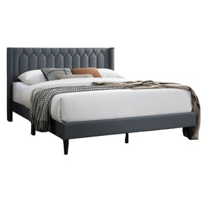 Modern Luxurious French Eye-<b>Catching</b> Queen Size Bed Charcoal Burlap Fabric Eco-Friendly Durable Unique Diamond Headboard Frame - Product Image 3