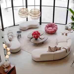 Wabi-sabi Canapé en tissu <span class=keywords><strong>blanc</strong></span> crème Lobby Hôtel Combinaison <span class=keywords><strong>d</strong></span>'<span class=keywords><strong>angle</strong></span> incurvé Canapé de réunion <span class=keywords><strong>d</strong></span>écontracté personnalisation - Product Image 5