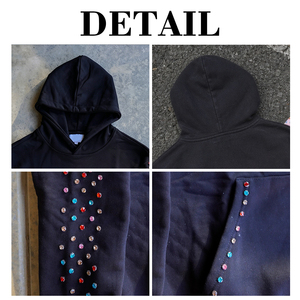 Sudadera con Capucha Personalizada con Logotipo, de Algodón Grueso, con Pedrería, Estilo Vintage Lavado, Diseño de Moda Urbana - Product Image 6