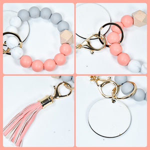 RTS US 30PCS/CTN <span class=keywords><strong>Bracelet</strong></span> en perles de <span class=keywords><strong>silicone</strong></span> élastique avec <span class=keywords><strong>bracelet</strong></span> en MDF à sublimation, porte-clés pour cadeau de fête des mères - Product Image 2