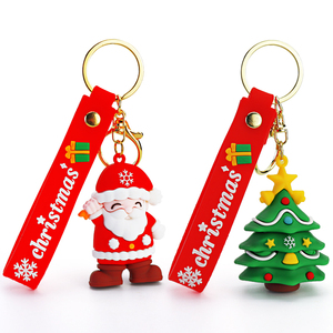 Xun Xin 3D Cute Cartoon Santa Claus Snowman Keychain Gift Hat Soft Rubber Key Ring Pendant Decoration Party Christmas Key Chains