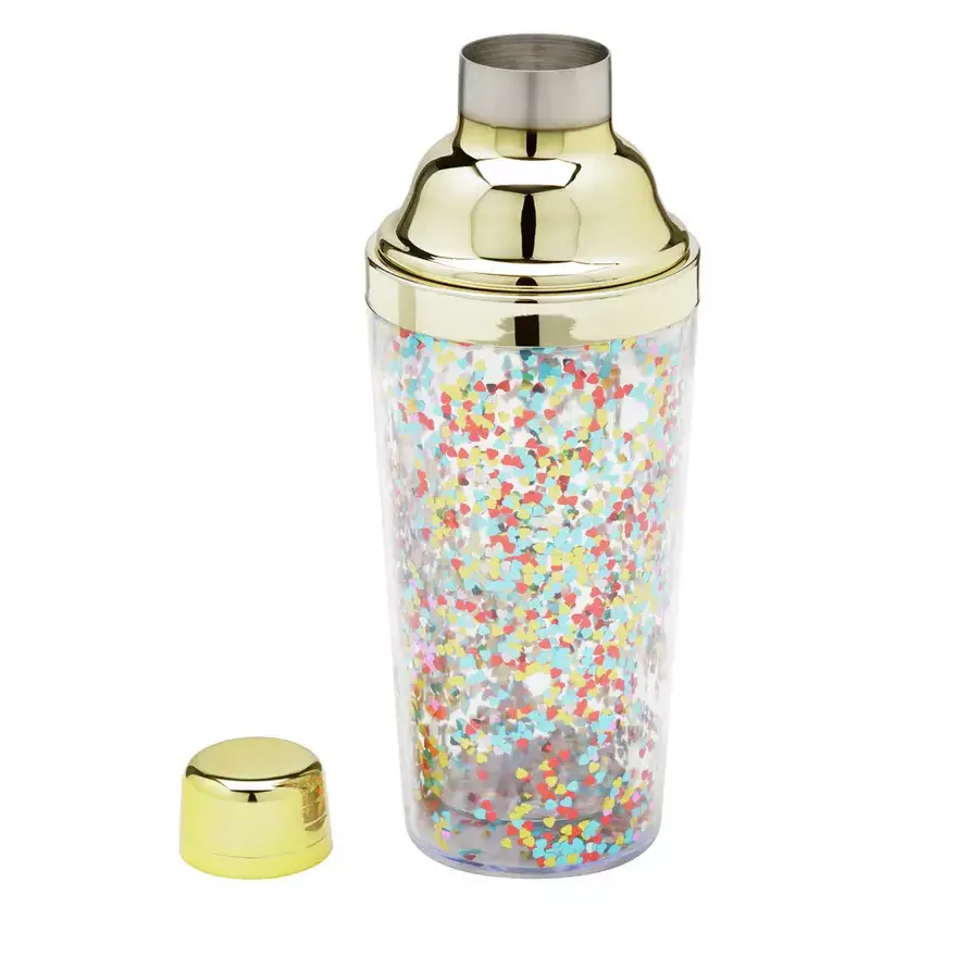 Silversmiths Plastic Cocktail Shaker Printed With Recipes Rainbow Leak-Proof Lid Drink Party Bar Tools