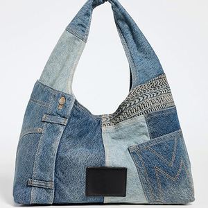 Bolso Tote Vaquero Personalizado para Mujer, Diseño de Parches Bordados, Abierto, de Hombro, para Playa, Viajes, Primavera, Verano, Otoño, Estilo Vaquero - Product Image 1