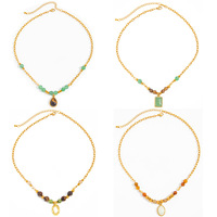 Collier ras du cou ethnique en perles de pierre naturelle avec pendentif en pierre précieuse tendance style INS et chaîne en acier inoxydable