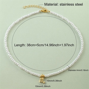 Collar de Perlas con Colgante del Zodiaco en Acero Inoxidable Chapado en Oro de 18k, Elegante y de Lujo para Mujer - Product Image 4
