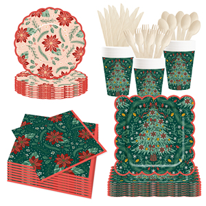 ชุดจานกระดาษลายดอกไม้สีแดงและต้นคริสต์มาสสีเขียวแบบกำหนดเองสำหรับงานปาร์ตี้คริสต์มาส DAMAI  แบบใช้แล้วทิ้ง - Product Image 4