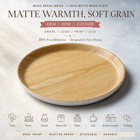 Assiette en mélamine de 7 pouces, ton bois mat, ronde, résistante aux chutes, pour pique-nique, fête, cantine scolaire - Vente en gros OEM ODM