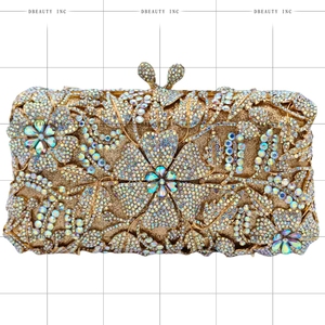 Women Stylish Floral Leaves Rhinestones Evening <b>Bag</b> Glimmering Crystals <b>Clutch</b> Purse Exquisite Handbag <b>for</b> Garden Party Ball - Product Image 2