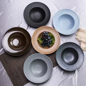 Bols en grès de 9 pouces de haute qualité assiette à soupe en céramique écologique assiette à pâtes émaillée colorée pour salle à manger occidentale - Product Image 1