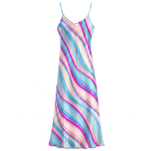 Robe longue rayée à fines bretelles, décontractée pour l'été, couleur bonbon, en polyester tissé, coupe ample, ourlet droit - Product Image 3