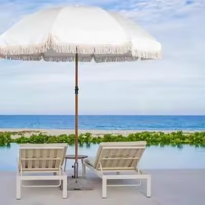 Logotipo gratis Poste de madera <span class=keywords><strong>Lona</strong></span> <span class=keywords><strong>Impermeable</strong></span> Patio Piscina Sol Jardín Playa Sombrillas al aire libre Paraguas con borlas - Product Image 5