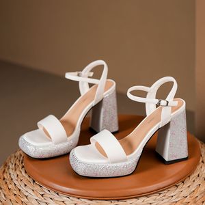 Y620-2 Heeled Sandals Open <b>Toe</b> High Heel (3-5) Back Strap Chunky Heel Rhinestones Fashion Trend - Product Image 1