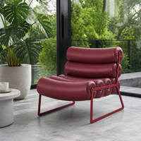 Fauteuil de détente moderne et minimaliste en forme de pétale avec revêtement en cuir microfibre et base en bois de frêne massif