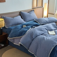 Ensemble de housse de couette et drap en flanelle de coton pur lavé, double face, motif rayé, écologique, 300 fils, chaleur hivernale, idéal pour le ski