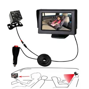 Relee Monitor Kaca Spion Mobil, Layar LCD 4.3 Inci, Sistem Tampilan Mobil untuk Monitor Mobil Bayi