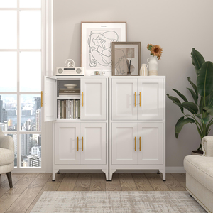 Armoire haute en métal blanc, meuble de rangement au sol avec étagères réglables pour aliments et <span class=keywords><strong>vin</strong></span>, armoire de chambre ou d'entrée - Product Image 6
