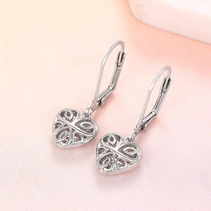 E3322 Orecchini pendenti a forma di cuore in oro bianco per donna, regalo romantico, gioielli di moda - Product Image 4