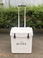 Glacière isotherme 45qt de style moderne pour camping, étanche, avec poignée pliable et roues, en PE, personnalisable avec logo, pour aliments