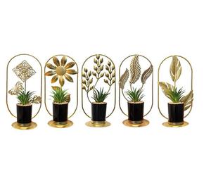 Décoration de Table Artistique pour <span class=keywords><strong>Maison</strong></span> et Intérieur, Salon et Chambre, en Métal Fer Forgé Doré, Support de Fleurs en Pot - Product Image 1