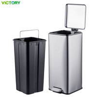 Poubelle à pédale carrée en acier inoxydable pour cuisine, 6/12/20/30L, avec seau intérieur en plastique, poubelle rectangulaire