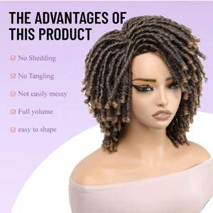 Perruque tressée au crochet complète, ajustable, de qualité supérieure, <span class=keywords><strong>pour</strong></span> <span class=keywords><strong>cheveux</strong></span> bouclés type dreadlocks, en fibre synthétique naturelle, coupe bob torsadée brune africaine, respirante - Product Image 6