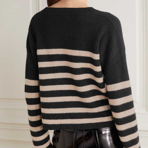 Maglione da donna con maglia a righe nere personalizzate maglione di lusso in <span class=keywords><strong>Cashmere</strong></span> <span class=keywords><strong>misto</strong></span> <span class=keywords><strong>lana</strong></span> a righe - Product Image 4