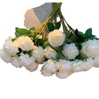 3 Kunstbloemen van zijde, pioenrozen, voor thuisdecoratie, bruiloft, gangdecoratie, tafeldecoratie, kransen, met zeefdruk.