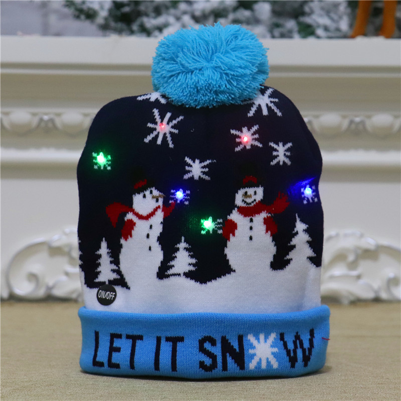 Bonnet tricoté [bonhomme de neige bleu ciel]]
