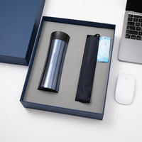 Juego de Regalo Empresarial de Lujo 3 en 1 con Logotipo Personalizado, Termo, Paraguas de Viaje, Cuaderno A5, Caja de Regalo Ejecutiva Corporativa para Hombres y Mujeres