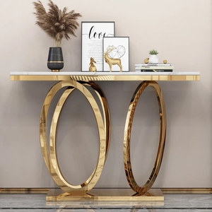 Modern Gold Stainless Steel <strong>Console</strong> <strong>Table</strong> <strong>Set</strong> for Home Elegant Marble Design Entrance <strong>Table</strong> <strong>Mirror</strong> for Villa Apartment Living - Product Image 3