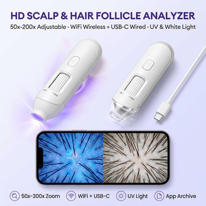 กล้องตรวจสอบหนังศีรษะแบบพกพา HD กำลังขยายปรับได้ 50x-200x พร้อม WiFi USB-C สำหรับวิเคราะห์รูขุมขนและผิวหนัง พร้อมแอปพลิเคชันและบันทึกข้อมูล - Product Image 2