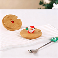 Mignon Couvercle de Tasse à Lait Réutilisable en Porcelaine, Motif Père Noël et Sapin de Noël, Style Américain Classique, Sûr pour les Aliments