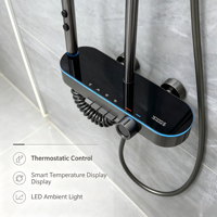 Système de douche thermostatique en laiton brossé avec affichage numérique LED intelligent de la température et lumière d'ambiance