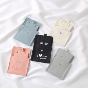 Custom Emboss Logo Travel Jewelry <b>Pouch</b> Bag Women Velvet Microfiber Snap Button <b>Pouch</b> Bag for Necklace Earring Jewelry <b>Pouch</b> - Product Image 2