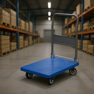 Chariot Fervi avec plateforme en PVC, 4 roues, chariot de manutention robuste pour entrepôt - Product Image 3