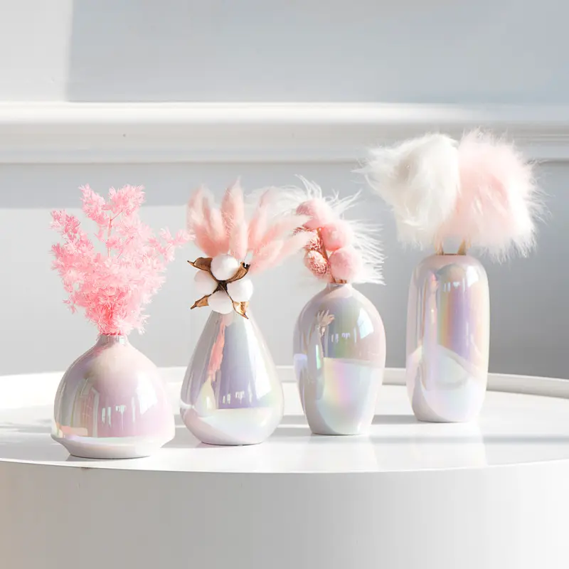 2021 Nieuwe Groothandel Moderne Roze Keramische Body Vaas Huis Opbergdoos Decoratie Kunstwerk Met Eeuwige Bloem Brocha De Maquillaje