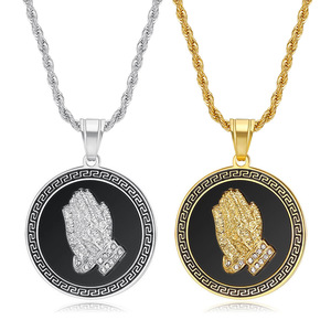 Collana con Catena in Acciaio Inossidabile con Simbolo Spirituale Mani in Preghiera per Espressione Devota - Product Image 6