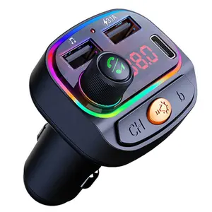 Custom C15 Colorful lights car wireless mp3 player with Bluetooth hands-free fm transmitter rds 3.1A USB-C car charger