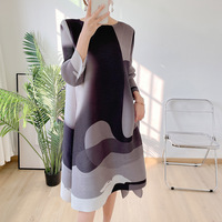 Vestido de Moda con Estampado Degradado, Casual/Formal, Plisado, Hasta la Rodilla, Lavable, Antiestático, para Mujer, Talla Grande, Cintura Natural, ODM