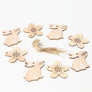 New Easter wooden rabbit wood color flower Nordic style home decoration wooden pendant