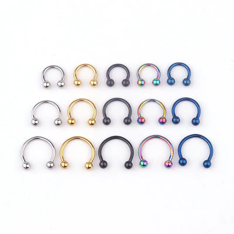 Custom Surgical 316L Stainless Steel Nose Rings Piercing Septum Clicker Ball C Shaped Horseshoe Ring Ear Nose Lip Nipple Ring