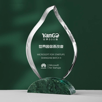 Trophées en cristal personnalisés en forme de feuille avec base en marbre, récompenses de reconnaissance, plaques de récompense en cristal avec base, cadeau, vente en gros