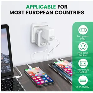 Adaptador de viaje de EE. UU. A Europa, enchufe de viaje europeo con 2 salidas, 2 USB, 4 en 1