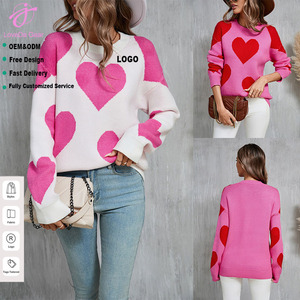 Suéter de Manga Larga con Cuello Redondo y Bordado Personalizado con Logotipo de Loveda Wholesale para Mujer, Diseño de Corazón para el Día de San Valentín - Product Image 1